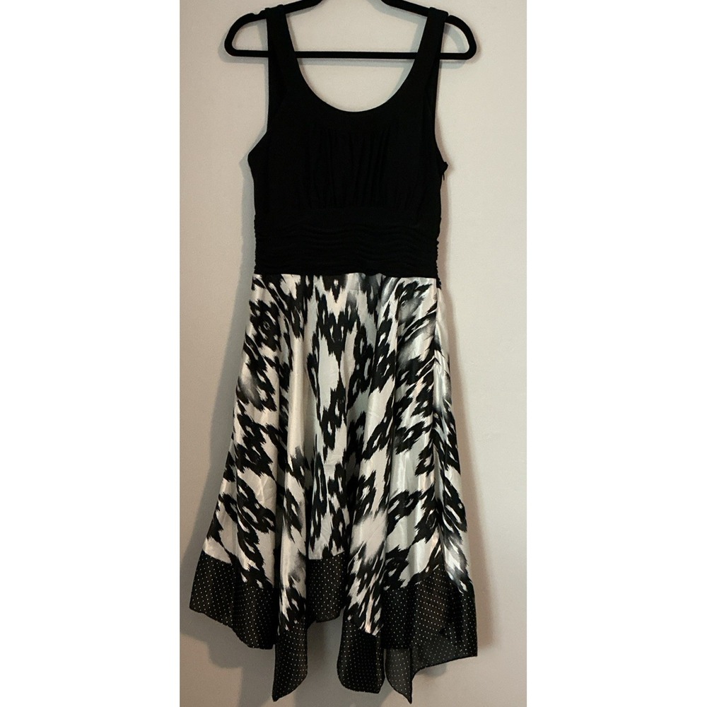 Sangria Dress Womens Black Ivory Handkerchief Hem Mixed Print Boho Fairy 12
